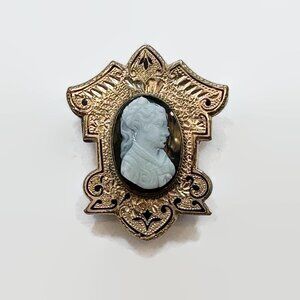 Cameo Brooch, Hardstone, Victorian, Taille d'Epargne, Antique, Gold, Black
